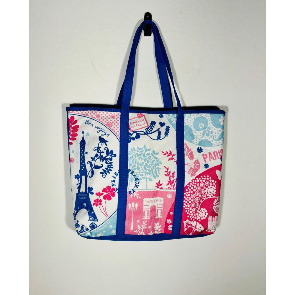 Lancôme Paris Promotional Tote Bag Blue Floral Print Cotton Canvas Travel Shop